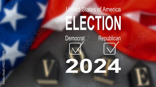 Presidential Election 2024 in United States. Vote day, November 5. US Election campaign. Make your choice. Patriotic american illustration. Poster, card, banner and background
