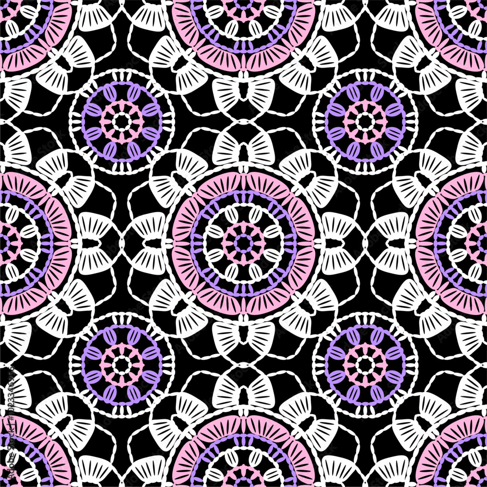 Fototapeta premium Pattern with crochet granny square with flowers wallpaper handmade decorative art design print 