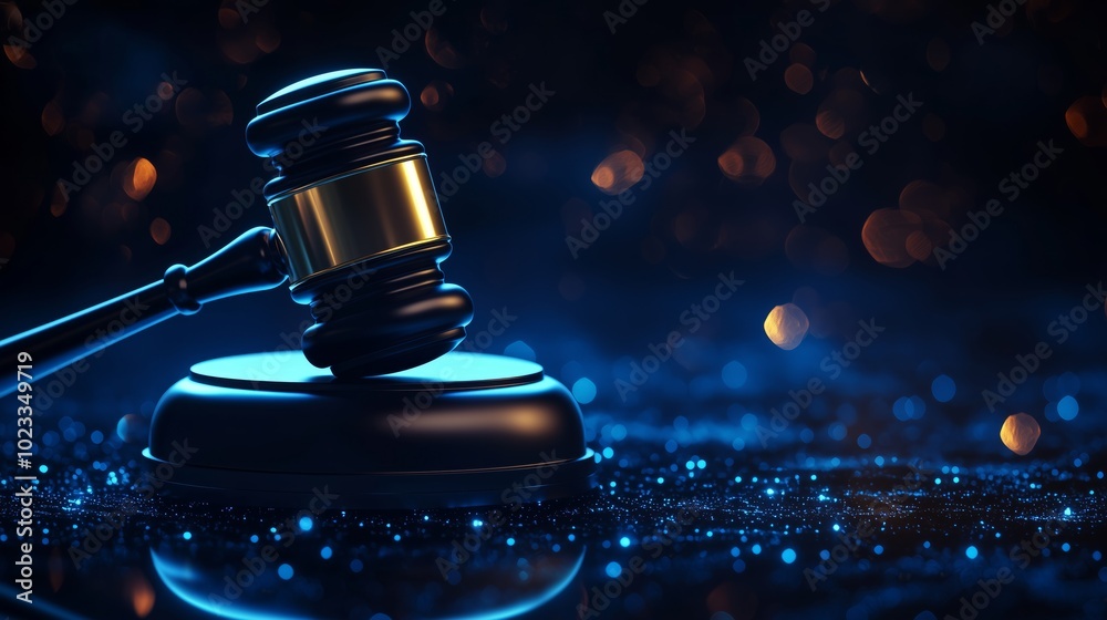 Modern Gavel Icon on Shimmering Background Modern Gavel Icon on Shimmering Background