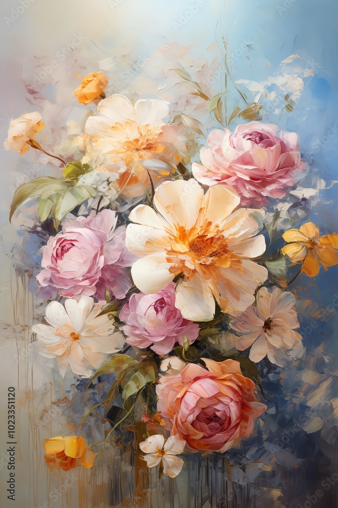A beautiful bouquet of soft pink and peach flowers, perfect for adding a touch of elegance and color to any setting.