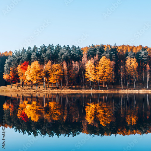 autumn trees reflected in water