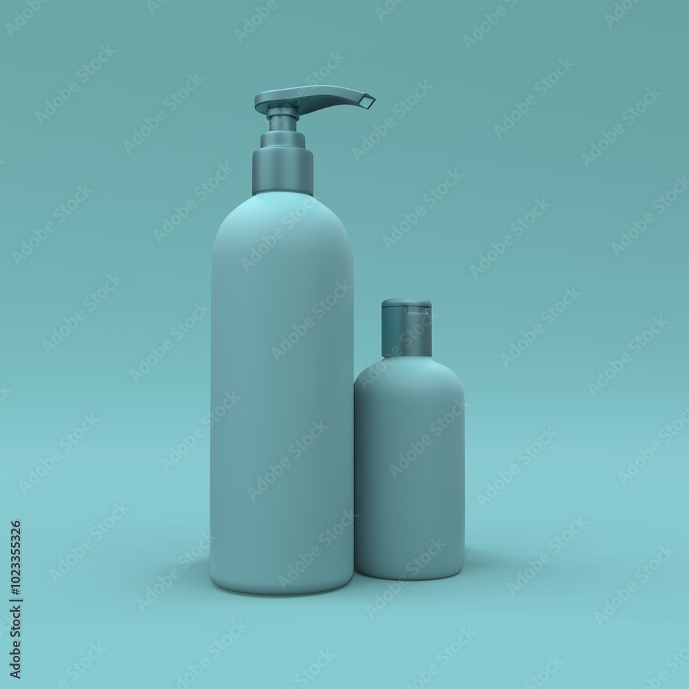 Elegant cosmetic bottle closeup on dark mint background. Modern cover design. 3d illustration. Elegant cosmetic bottle closeup on dark mint background. Modern cover design. 3d illustration.