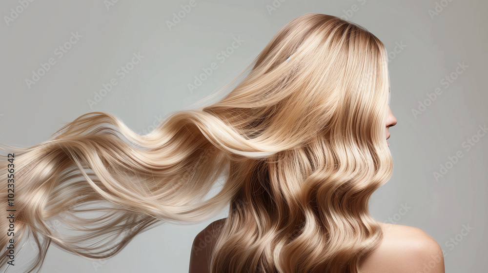 A woman with rich, blonde hair flowing freely and showcasing its voluminous and healthy texture A woman with rich, blonde hair flowing freely and showcasing its voluminous and healthy texture