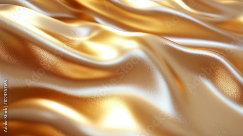 Close-up of Soft, Golden Satin Fabric Draped in Gentle Waves