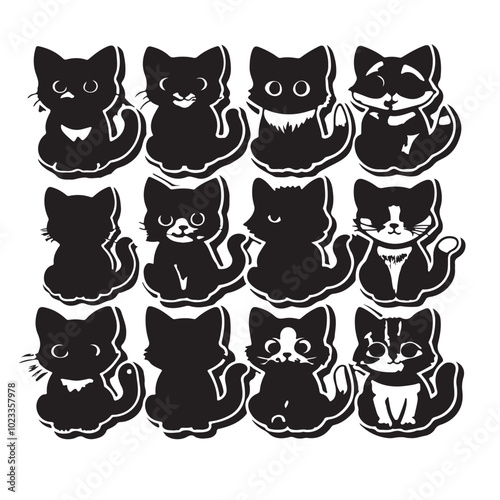 set of funny cartoon cats stickers