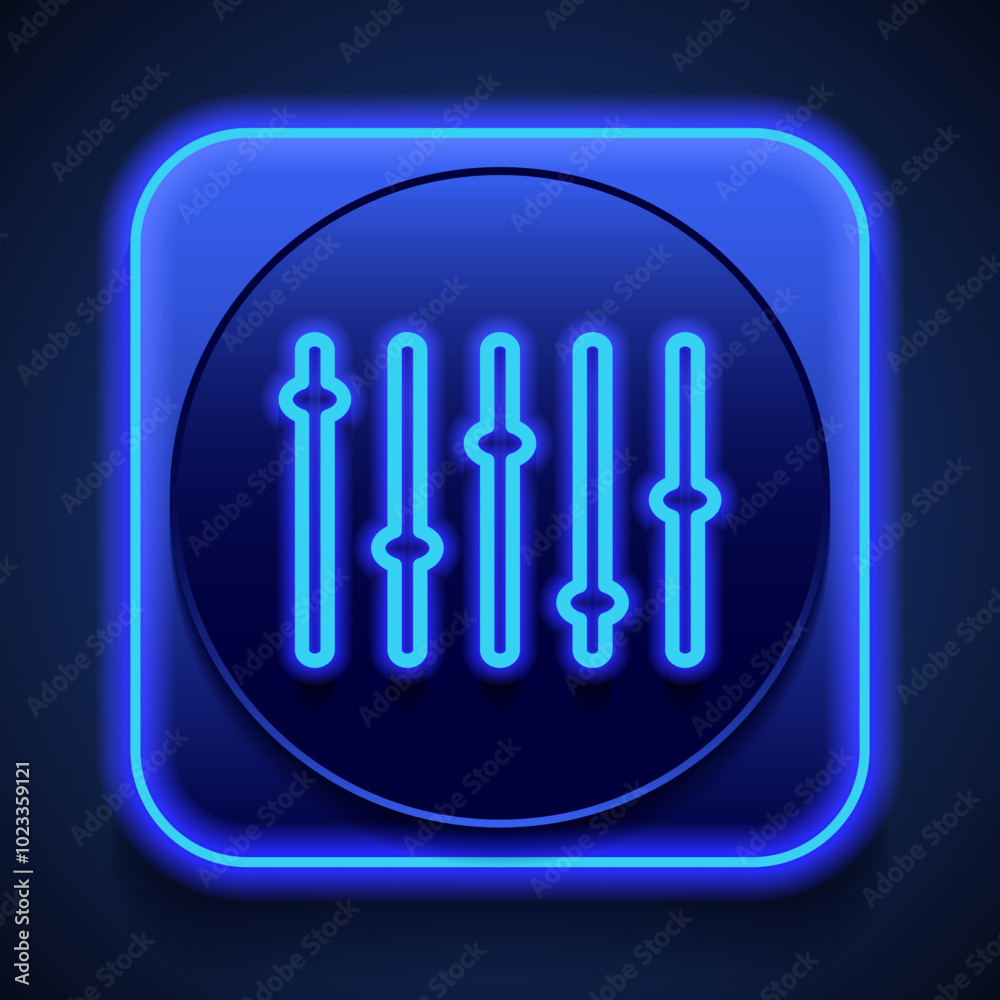 Equalizer, slider simple icon. Flat design. Blue neon style on button. With shadow Equalizer, slider simple icon. Flat design. Blue neon style on button. With shadow