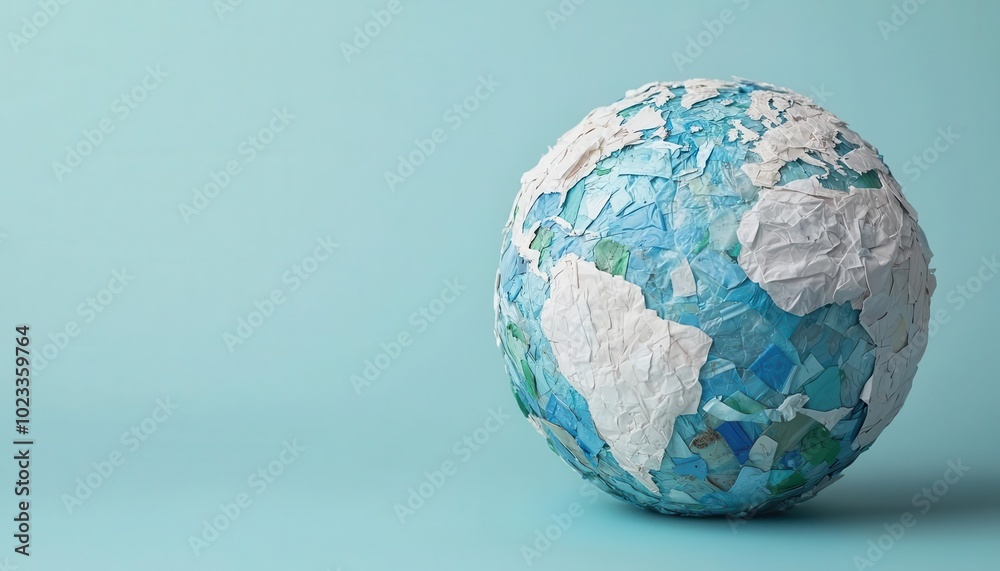A globe made of plastic waste, representing the global issue of ocean pollution and the need for plastic reduction A globe made of plastic waste, representing the global issue of ocean pollution and the need for plastic reduction