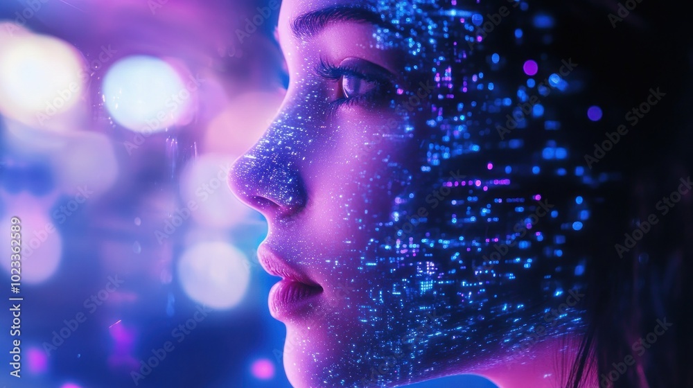 Side profile of woman with digital elements Side profile of woman with digital elements