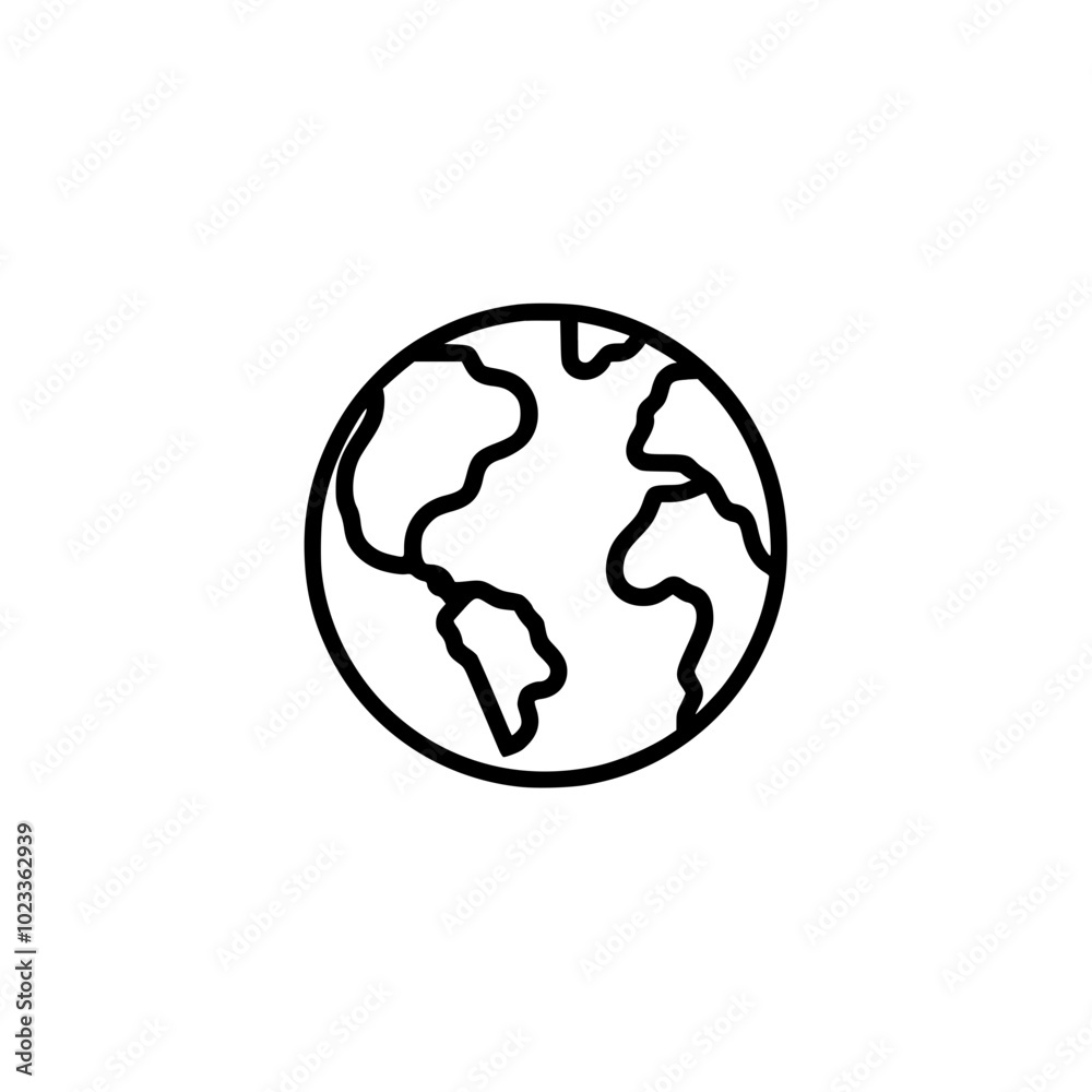 Minimalistic black and white line drawing of a globe representing Earth, highlighting continents with simple outlines on a plain white background. Minimalistic black and white line drawing of a globe representing Earth, highlighting continents with simple outlines on a plain white background.