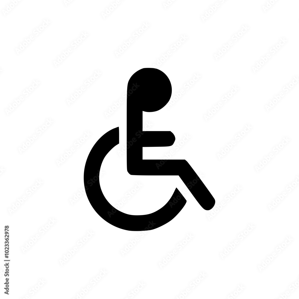 Black and white wheelchair symbol representing accessibility and inclusivity on a white background. Black and white wheelchair symbol representing accessibility and inclusivity on a white background.