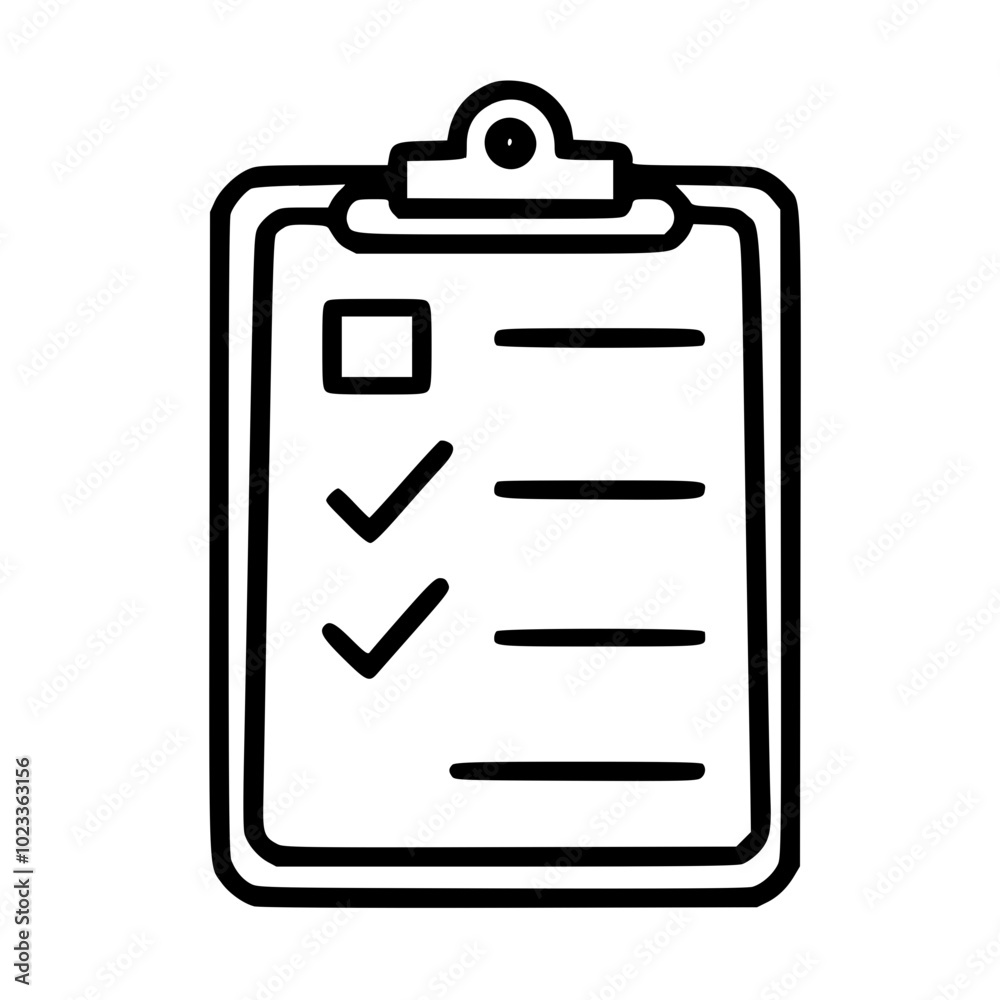 Monochrome icon of a checklist on a clipboard with checkmarks indicating completed tasks. Monochrome icon of a checklist on a clipboard with checkmarks indicating completed tasks.