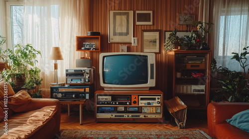 Retro Living Room with 90s Decor and Vintage Vibes Generative AI