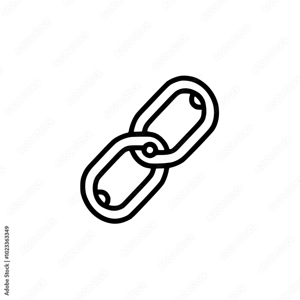 Minimalist black and white line icon of a simple chain link against a plain background, symbolizing connection and strength. Minimalist black and white line icon of a simple chain link against a plain background, symbolizing connection and strength.