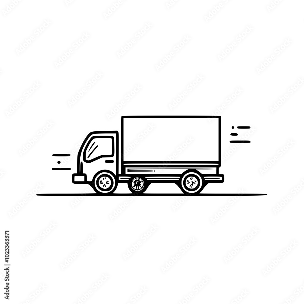 Black and white line illustration of a delivery truck in motion, featuring clean and minimalistic design elements emphasizing speed and efficiency. Black and white line illustration of a delivery truck in motion, featuring clean and minimalistic design elements emphasizing speed and efficiency.