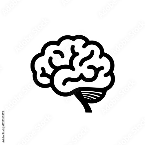 Simple black and white icon depicting a human brain from a side view, featuring detailed outlines of cerebral folds.