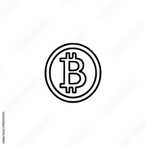 Minimalist black and white Bitcoin icon symbolizes cryptocurrency and digital finance in a simple, clean design.