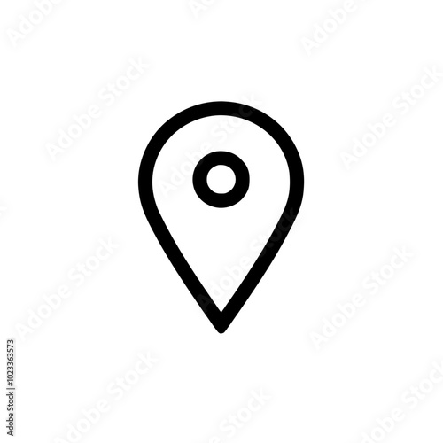 Minimalistic black location pin icon on a white background, representing navigation or geolocation.