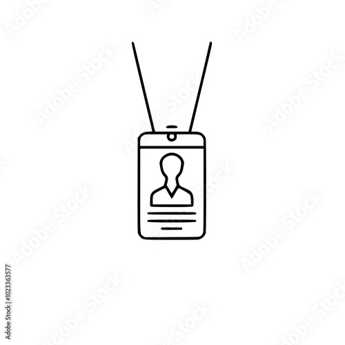 Minimalist vector illustration of an ID badge with a placeholder silhouette on a lanyard, set against a plain white background. photo