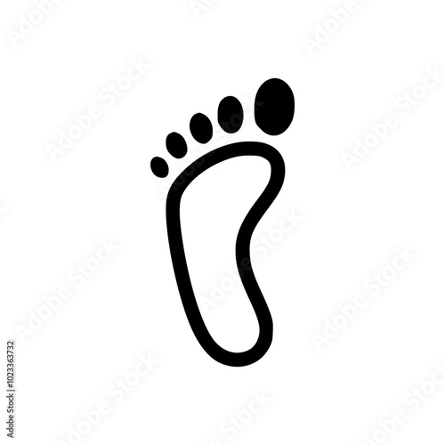 Simple black silhouette of a human foot, depicted as an outline on a plain white background, capturing the essence of minimalistic design and symbolism.