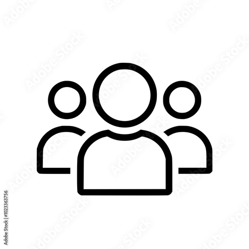 Minimalistic black and white icon of three abstract human figures symbolizing teamwork and collaboration.
