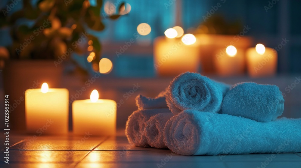Serene spa setting with lit candles, soft towels, and calming ambiance. Suitable for wellness, relaxation, and self-care content. Serene spa setting with lit candles, soft towels, and calming ambiance. Suitable for wellness, relaxation, and self-care content.