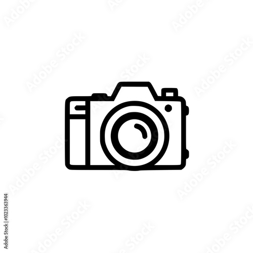 Minimalist black and white illustration of a camera icon depicting simplicity and elegance.