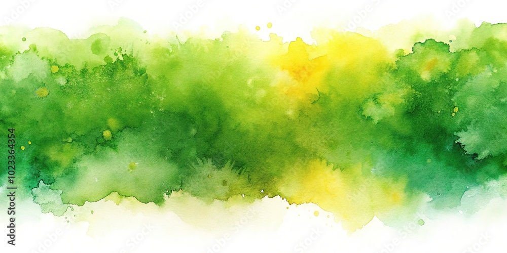 Fototapeta premium green and yellow abstract watercolor background with panoramic view