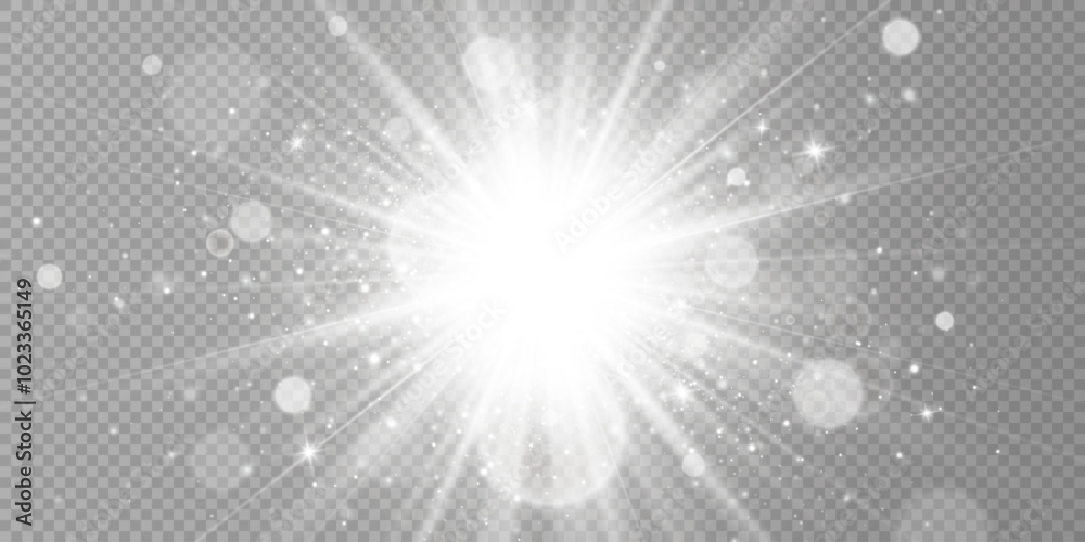 Glow light effect. Starburst with sparkles on transparent background. Vector illustration. Sun Glow light effect. Starburst with sparkles on transparent background. Vector illustration. Sun