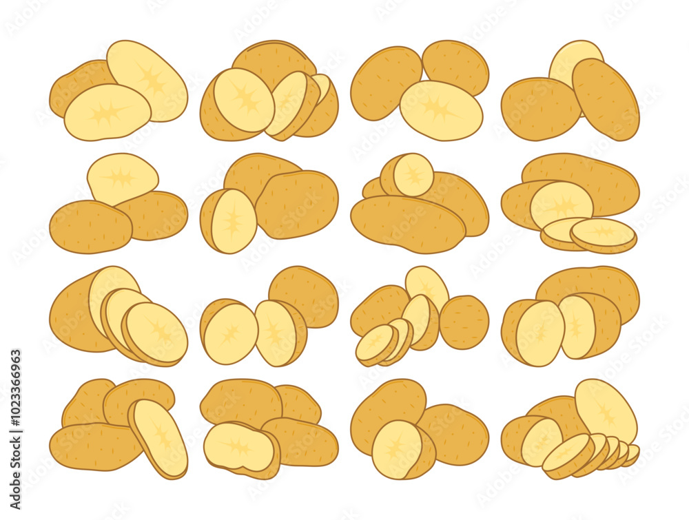 Raw Sliced Potatoes Collection Illustration Raw Sliced Potatoes Collection Illustration