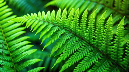 Green fern leaves in a rainforest garden close-up