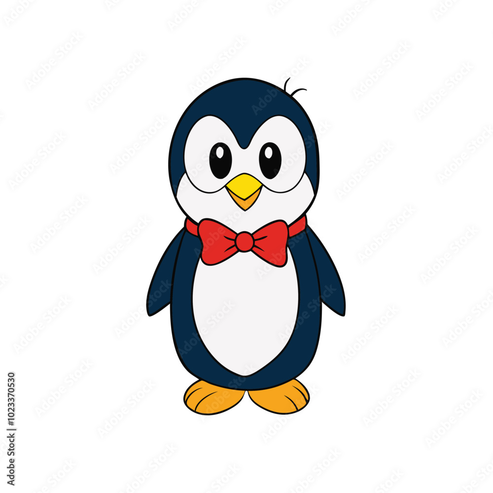 Obraz premium Cute Cartoon Penguin with Bow Tie Clipart.Penguin Clipart with Bow Tie Vector Design