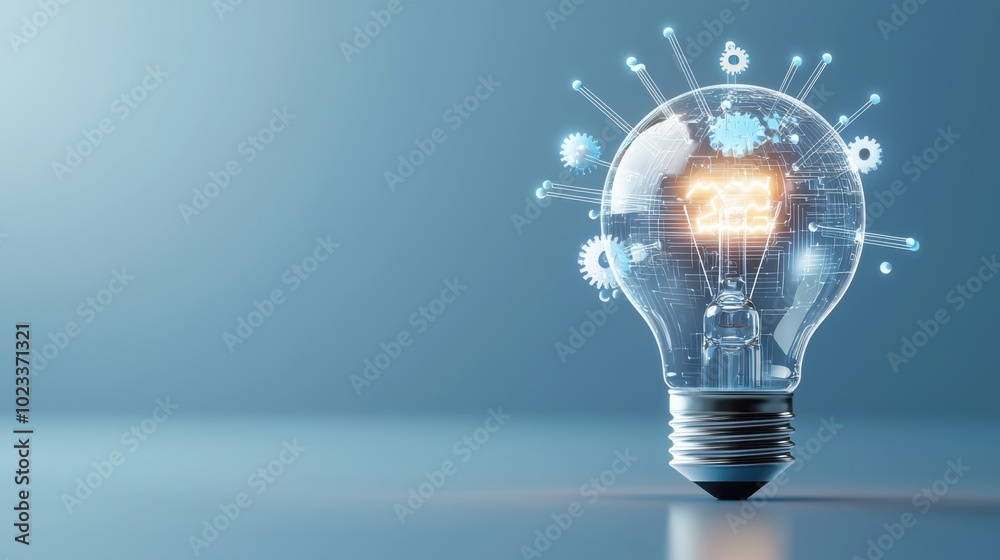 Light bulb with gears and digital symbols, signifying innovation and technology Light bulb with gears and digital symbols, signifying innovation and technology