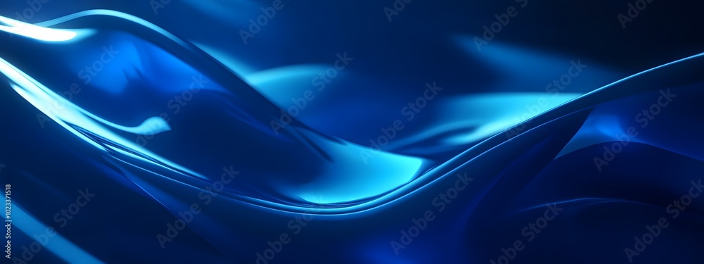 Naklejka premium Blue abstract background with wavy lines and geometric shapes, simple minimal design