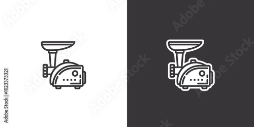 Meat grinder on white and black background. Original vector illustration in vintage style.