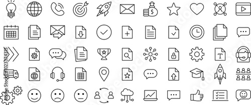 Business icons set in line style. Businessman outline icons collection. Teamwork, human resources, meeting, partnership, meeting, work group, marketing, management. Vector EPS 10