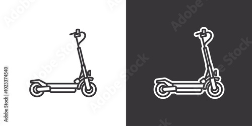 City scooter on white and black background. Original vector illustration in vintage style.