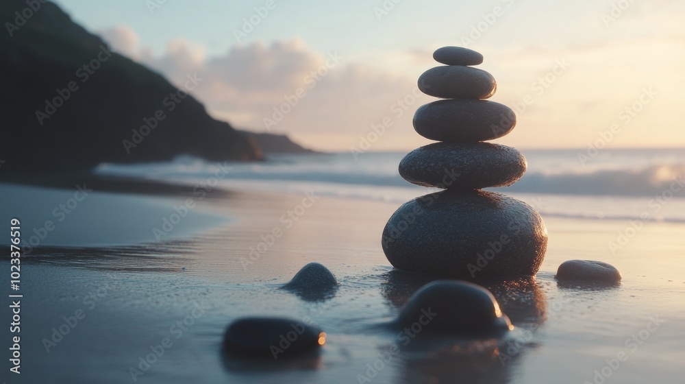A stack of rocks on a beach A stack of rocks on a beach