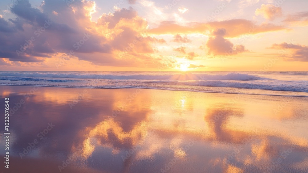 Dynamic Twilight Beach with Shimmering Reflections Dynamic Twilight Beach with Shimmering Reflections