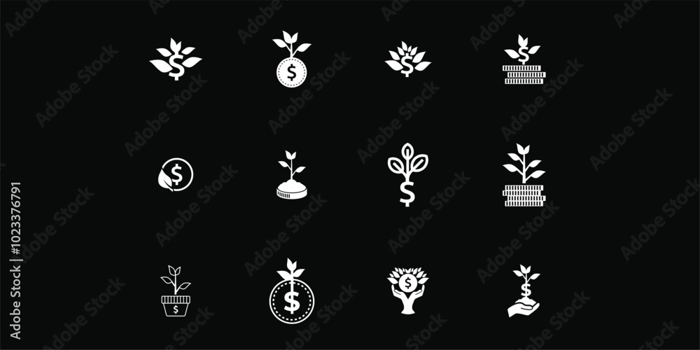 Fototapeta premium Set of Dollar sprout, Funding logo, Growing money symbol vector illustration
