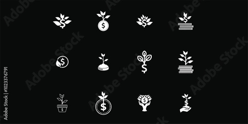 Set of Dollar sprout, Funding logo, Growing money symbol vector illustration