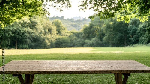 Fototapeta Naklejka Na Ścianę i Meble -  Picnic Table in a Public Park | Ideal Setting for Outdoor Gatherings and Family Fun