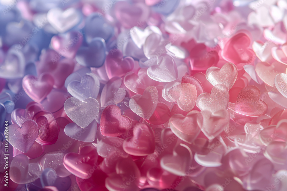 Fototapeta premium Valentine's Day concept. Hearts are creating lovely atmosphere. Wallpaper for joy and celebration. Cute romantic print on background of pink hearts. festive backdrop for wedding design.