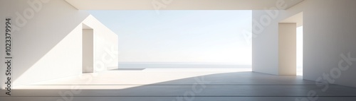 A minimalist modern white architectural space.

