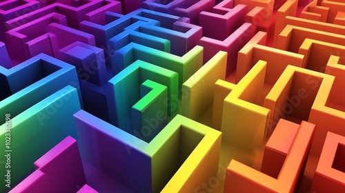 A colorful maze made of blocks with a rainbow of colors photo