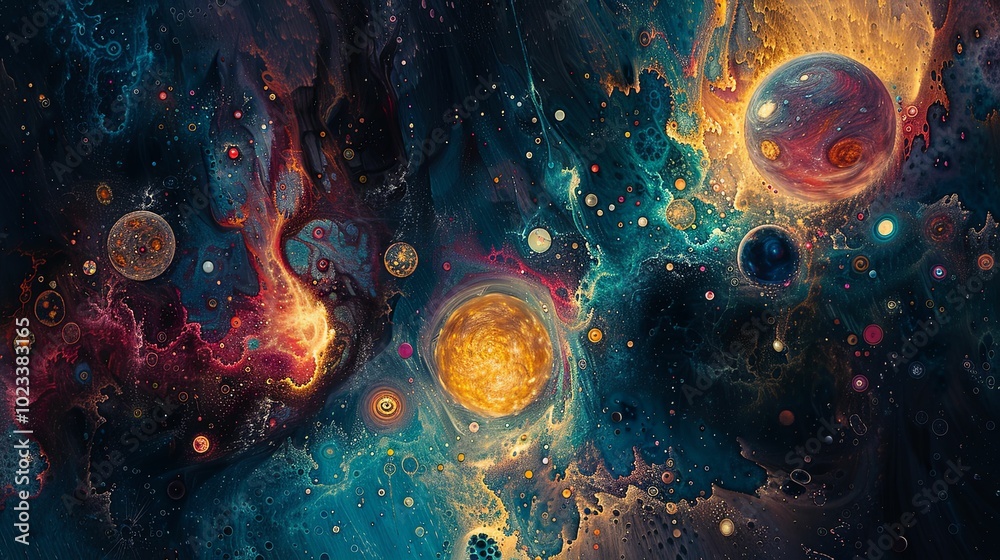 Abstract Cosmic Nebula with Planets and Stars Abstract Cosmic Nebula with Planets and Stars