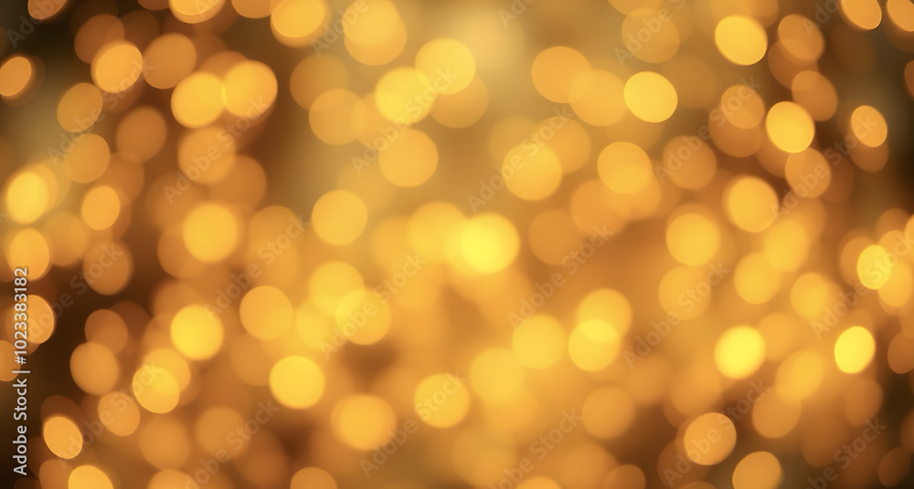 Fototapeta premium Golden Christmas background with abstract bokeh effect. Blurred glittering lights and sparkles create a luxurious atmosphere. Magical festive background with space for text, perfect for greeting cards