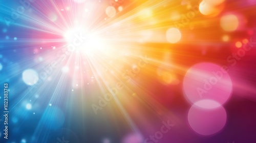 A bright and energetic colorful lens flare, with overlapping light rays in shades of pink, 