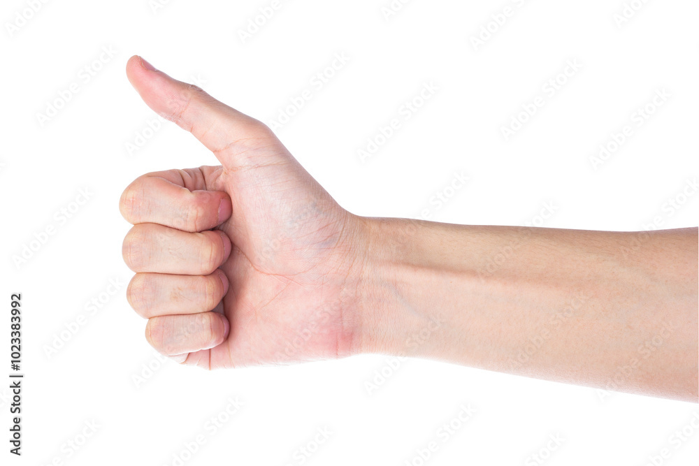 Hand of client show thumb up isolated on white background Hand of client show thumb up isolated on white background