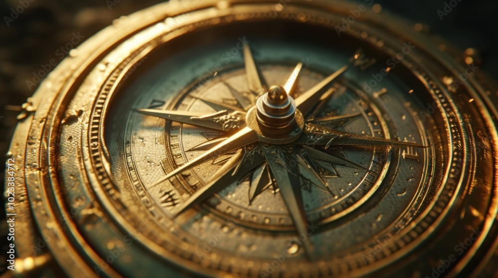 Closeup of a compass showcasing the word compass and features Closeup of a compass showcasing the word compass and features