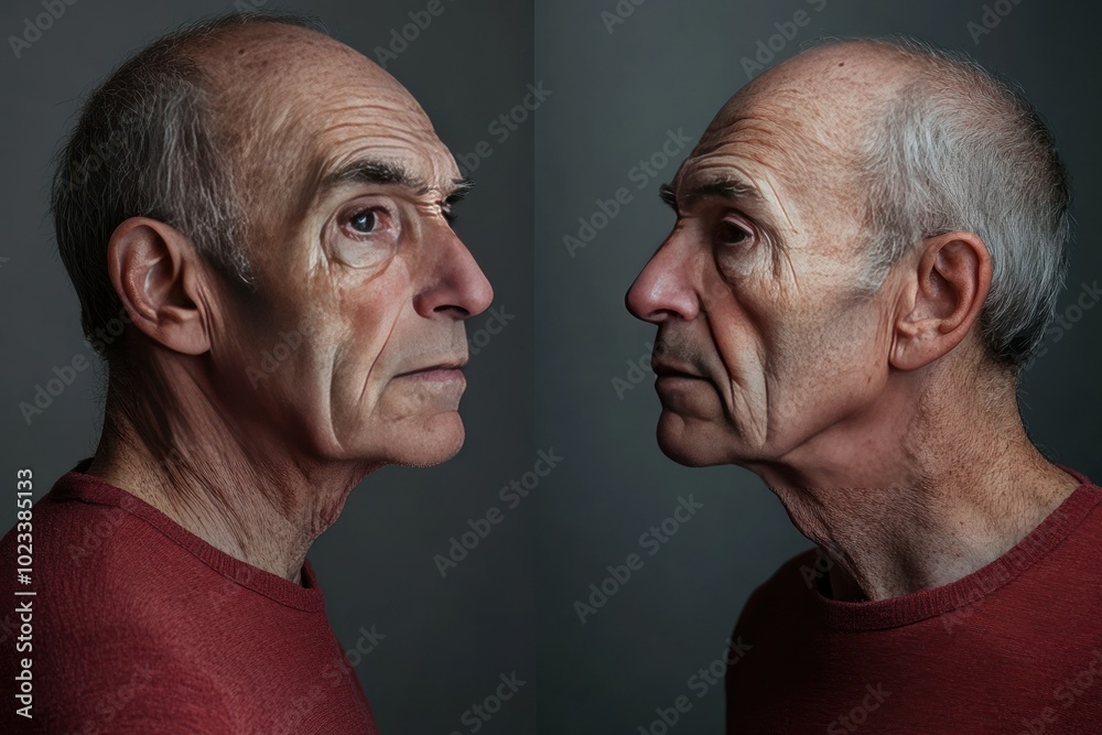 Fototapeta premium Senior Man Expressing Deep Emotion and Discomfort